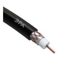 Кабель коаксиальный RG-6U, 75 Ом, Cu/(оплётка Cu 64%), PE, цвет чёрный ЭРА Б0044604