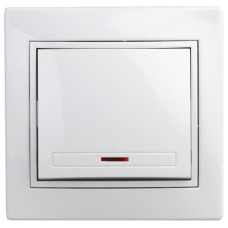 Выключатель Intro Plano 1-102-01 одноклавишный с подсветкой, 10А-250В, IP20, СУ, белый ЭРА Б0053729